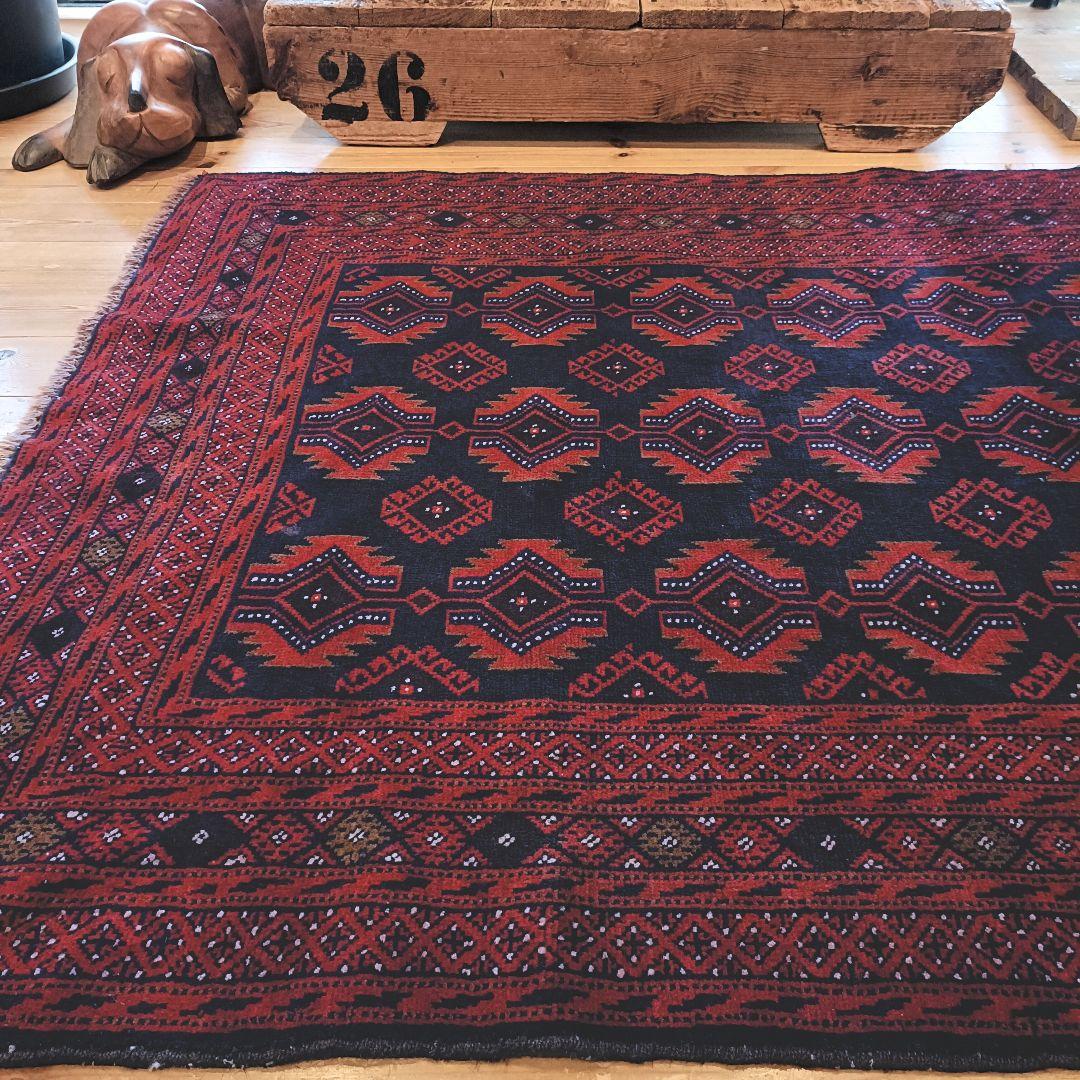 ※【もーちんページ】L205cm 訳あり　トライバルラグ　ヴィンテージラグ