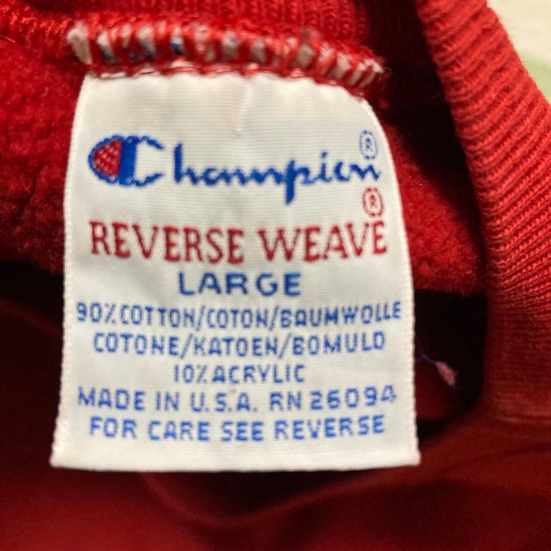 90s Championレッド三段 リバースウィーブ刺繍タグLサイズUSA製美品