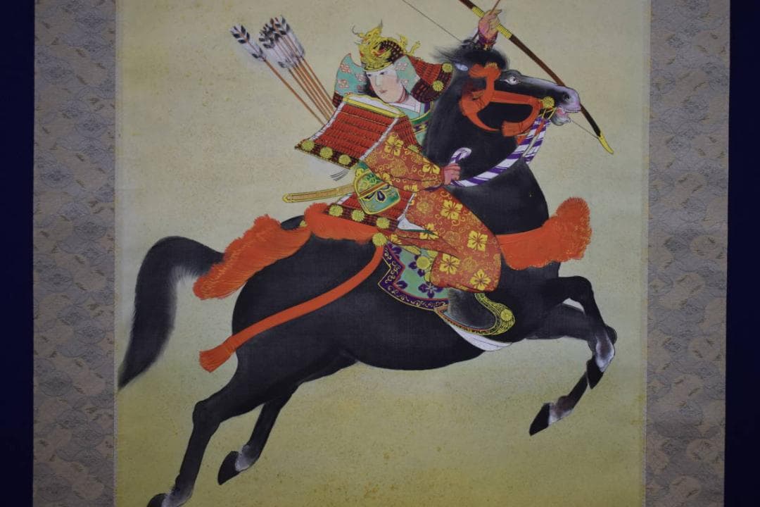 真作/世良正/墨山人/武将図/金泥/桐共箱付/布袋屋掛軸HH-800