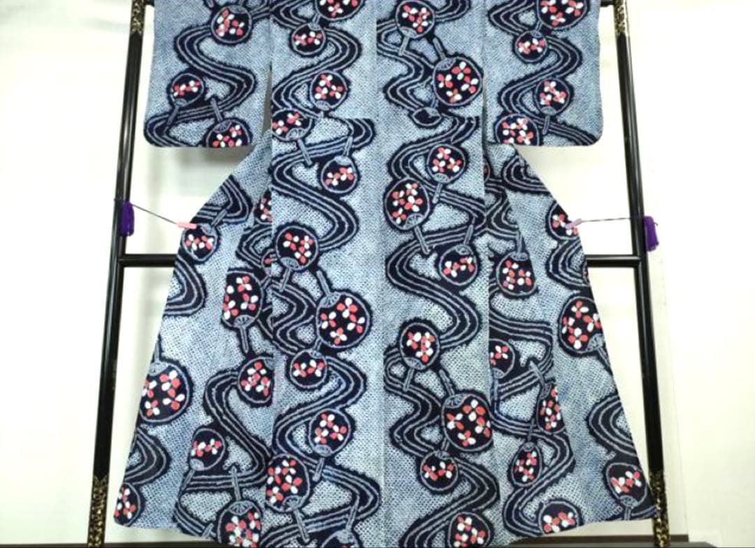 粋な大人の浴衣 極上の逸品です ◆ 有松絞り 団扇うちわ 高身長の方にも