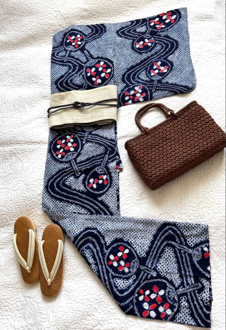 粋な大人の浴衣 極上の逸品です ◆ 有松絞り 団扇うちわ 高身長の方にも