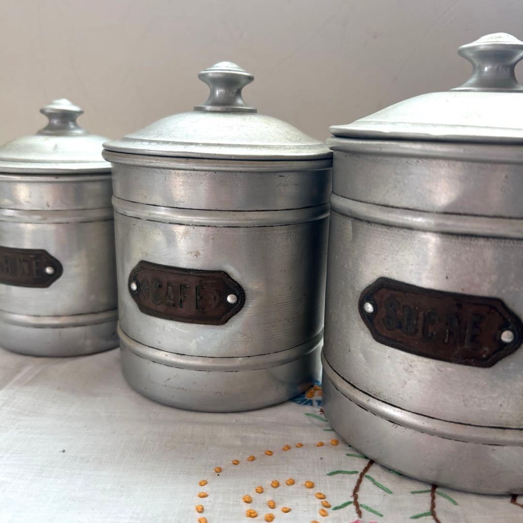 フランスアンティーク　アルミキャニスター6個セット