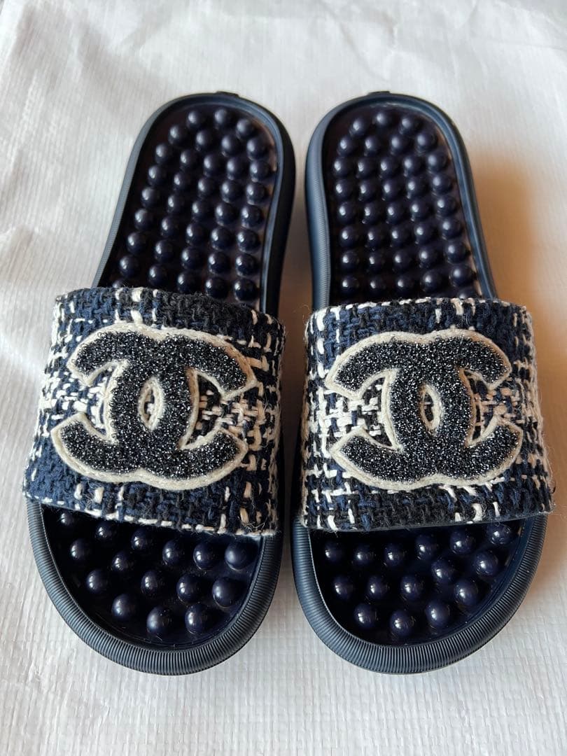 CHANEL ツイードビーチサンダル 37