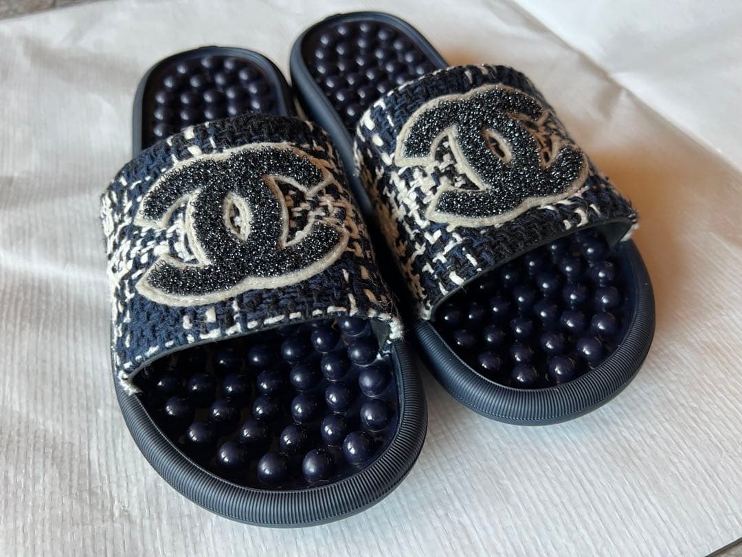 CHANEL ツイードビーチサンダル 37