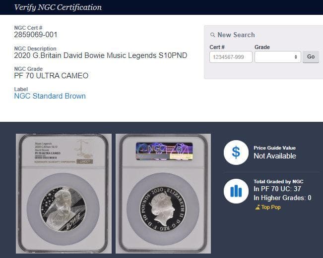 2020年ミュージックレジェンズ デビッド ボウイ 5oz NGC PF70UC