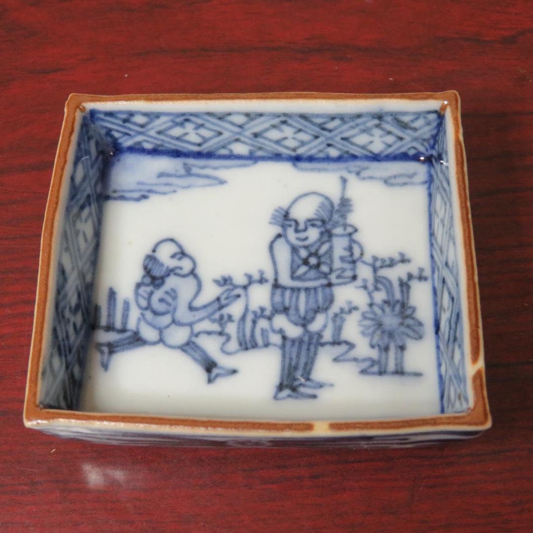 小皿 5枚 角皿 醤油皿 人物 染付