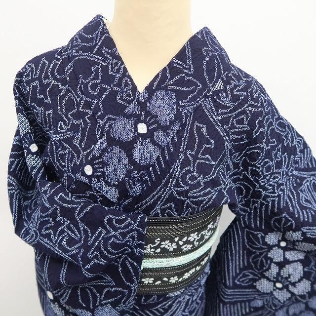 新品 有松鳴海絞り 夏着物 ”そっと忍ばせたひらがなの遊び心”高級浴衣 6563