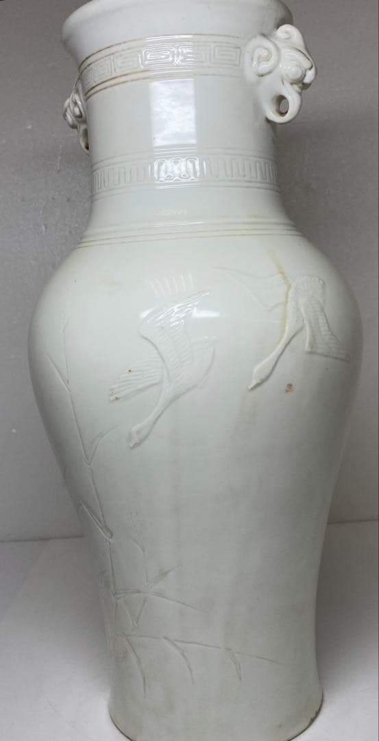 専用中国古玩　白磁花鳥図花瓶　高さ38㎝　東Y7-0210⑤タルサ