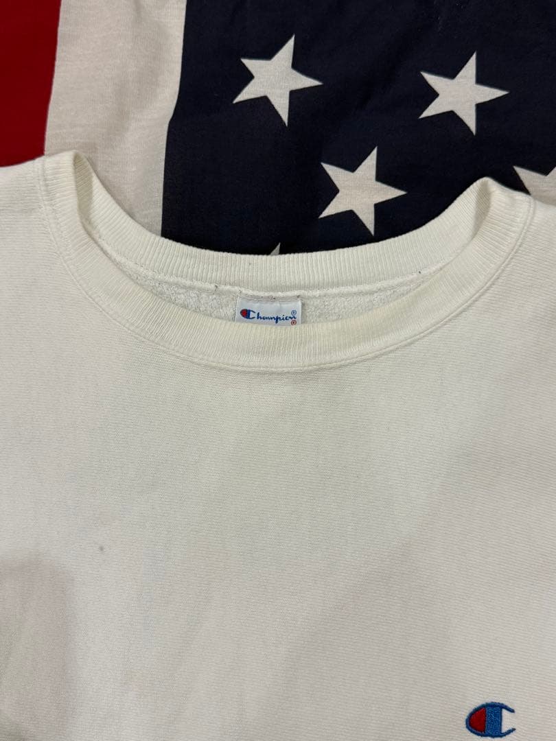 ★90s Champion リバースウィーブ無地 目有り 刺繍タグ白 USA★