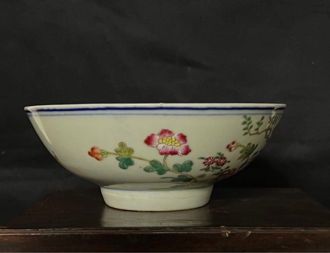 【倉庫整理品】中国古美術　清時代五彩花卉文茶碗【大清光緒年製】在銘/BL:0-7