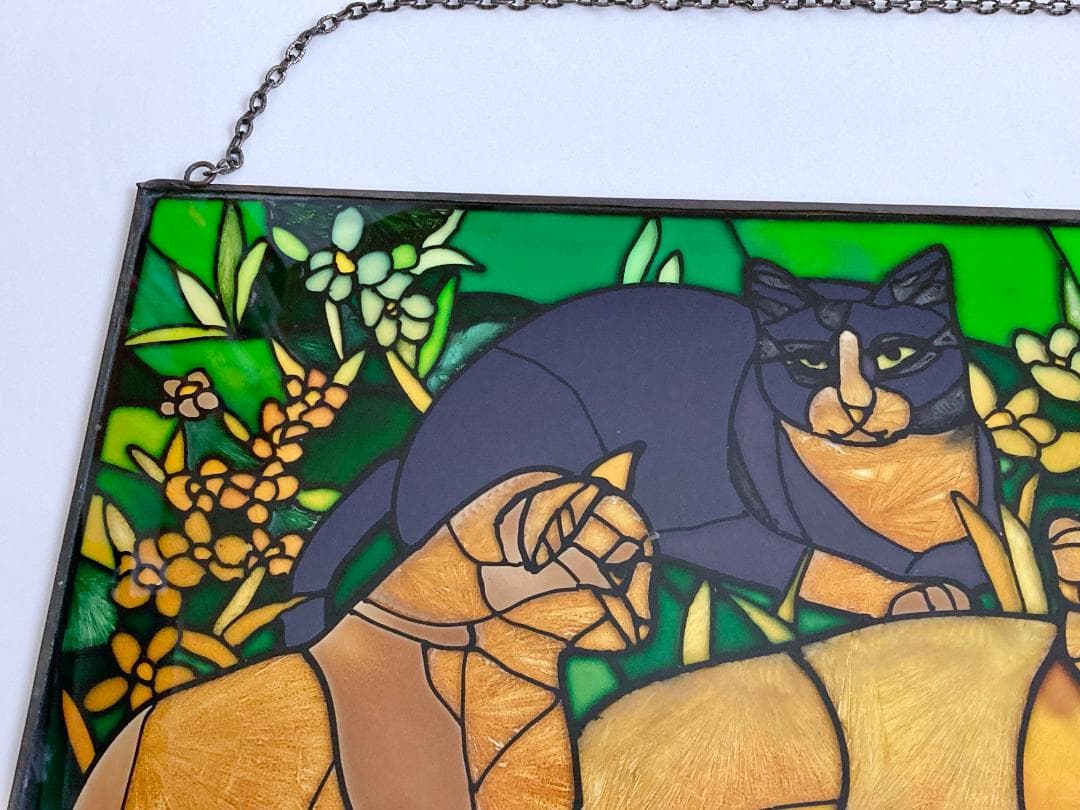 2001年 大判 ティファニー キャット ジョン・ベーカー ステンドグラス 猫