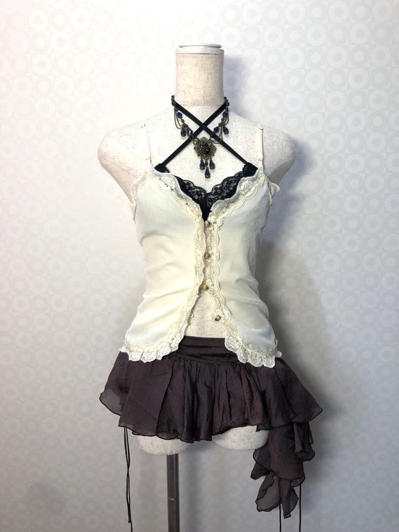 レース ベロアキャミ Y2K 平成ギャル フェアリーグランジ バレエコア 当時物