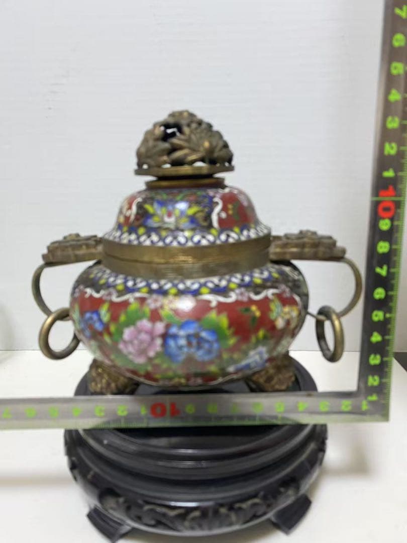 景泰藍 銅胎掐絲琺瑯彩牡丹紋香爐 香道具 骨董品