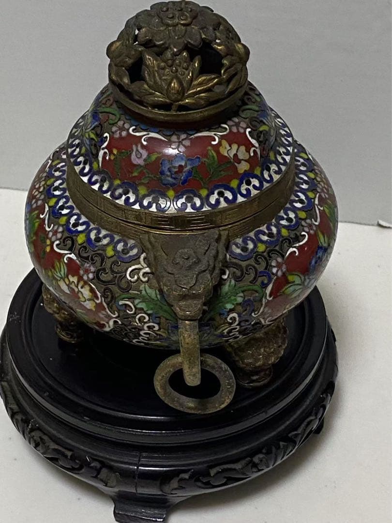 景泰藍 銅胎掐絲琺瑯彩牡丹紋香爐 香道具 骨董品