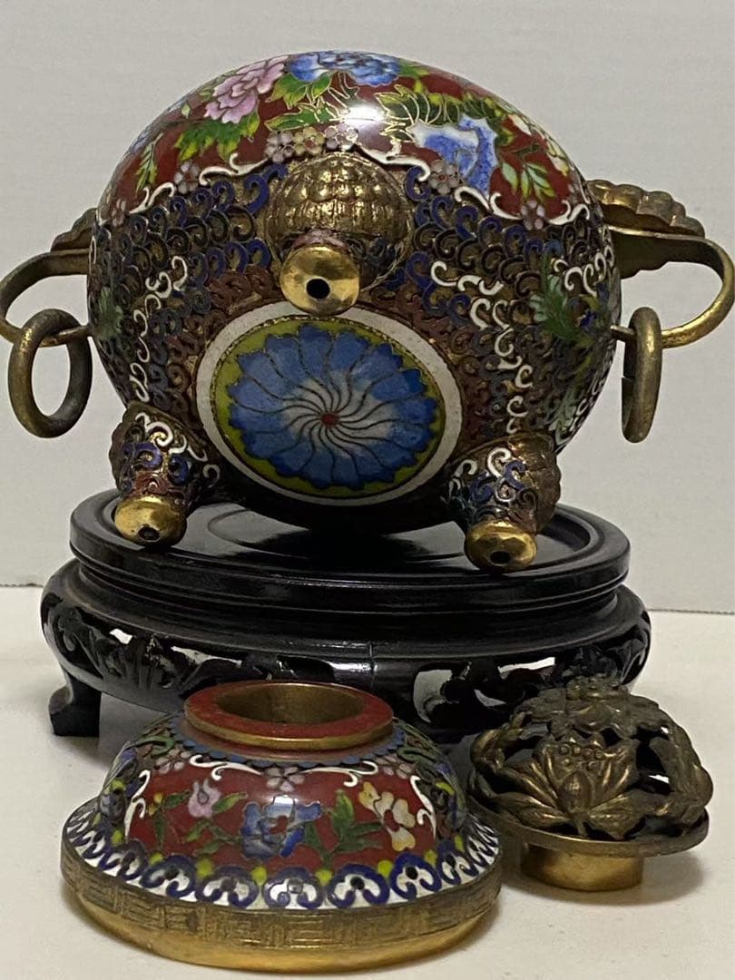 景泰藍 銅胎掐絲琺瑯彩牡丹紋香爐 香道具 骨董品