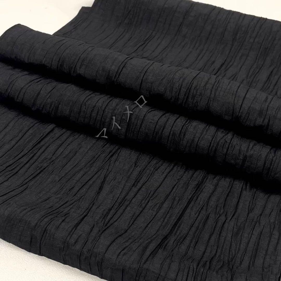 浴衣　綿麻　粋な夏着物　縦縞　黒　兵児帯　プリーツ　2点　0729①