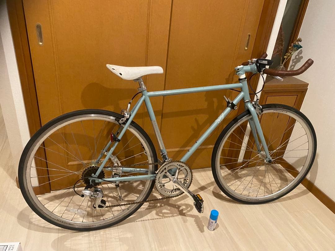 箱代込み、クロスバイク 水色 クロモリフレーム