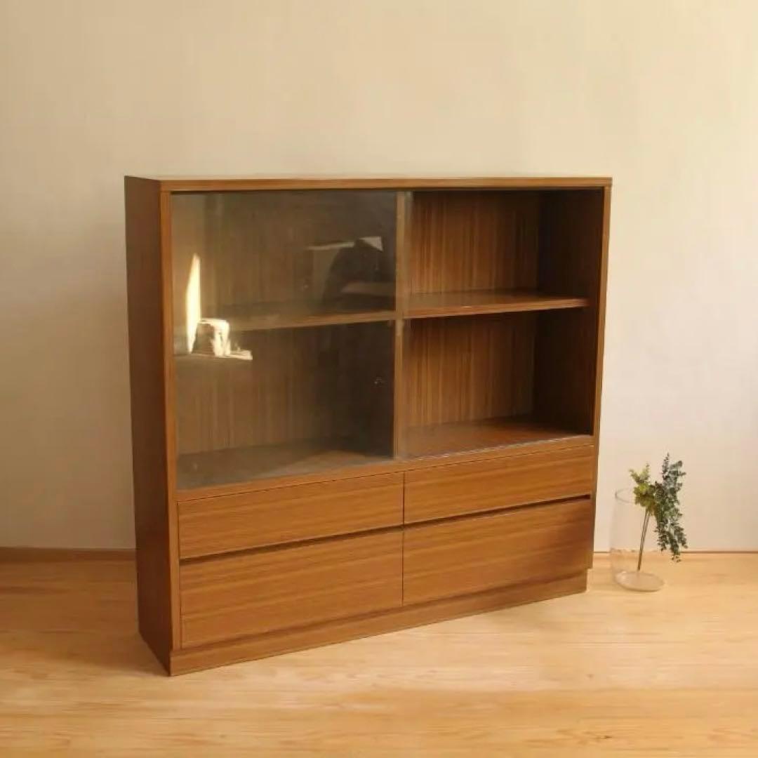 ガラス棚　収納棚　本棚　食器棚　木製　古道具　古道具　ビンテージ　レトロ