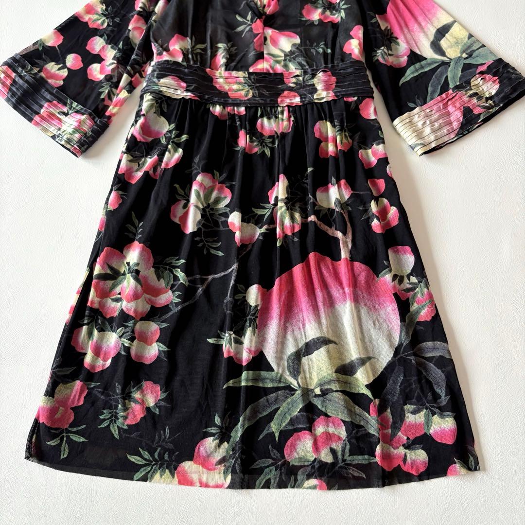 ■美品ヴィヴィアンタムパワーネットＶネック花柄ワンピース着物風ワイドスリーブ