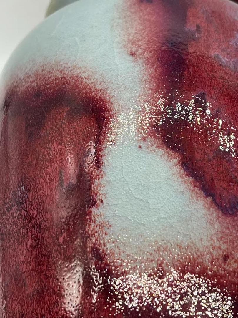 鈞窯　天青釉紫斑瓶　窯変釉　辰砂　花入　花瓶　茶道具 唐物(B-41)