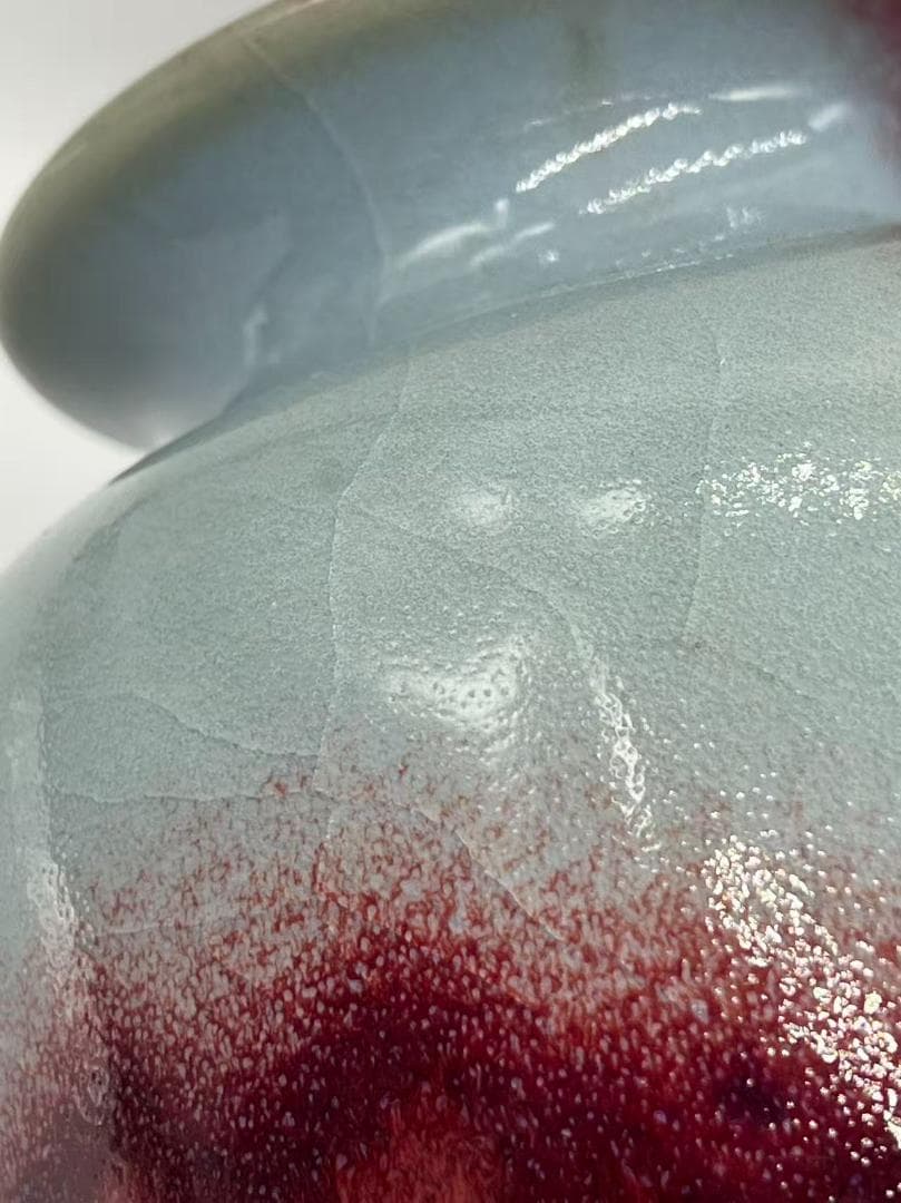 鈞窯　天青釉紫斑瓶　窯変釉　辰砂　花入　花瓶　茶道具 唐物(B-41)