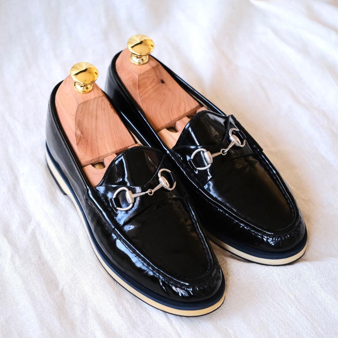 GUCCI グッチ ブラックパテントホースビットローファー35C