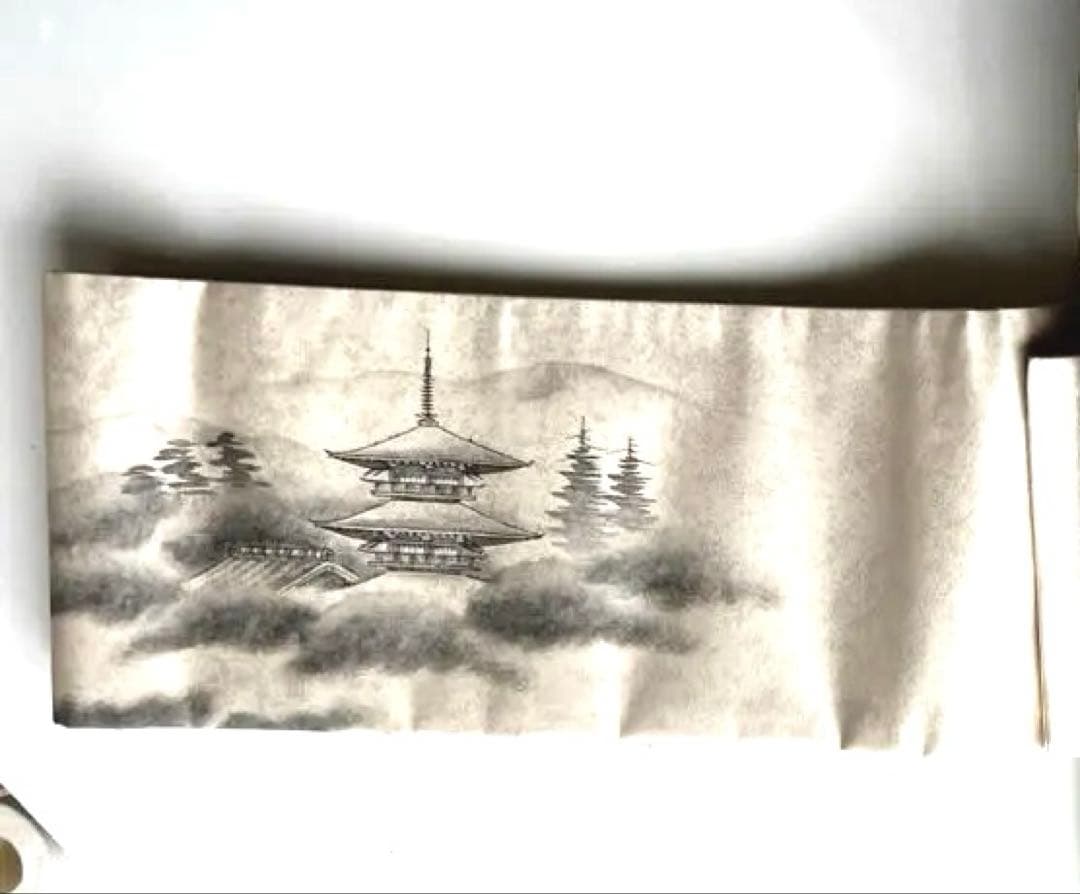 ごえんさま専用★正絹袋帯★作り帯★ワンタッチ帯★未使用品★白系墨絵風景画★