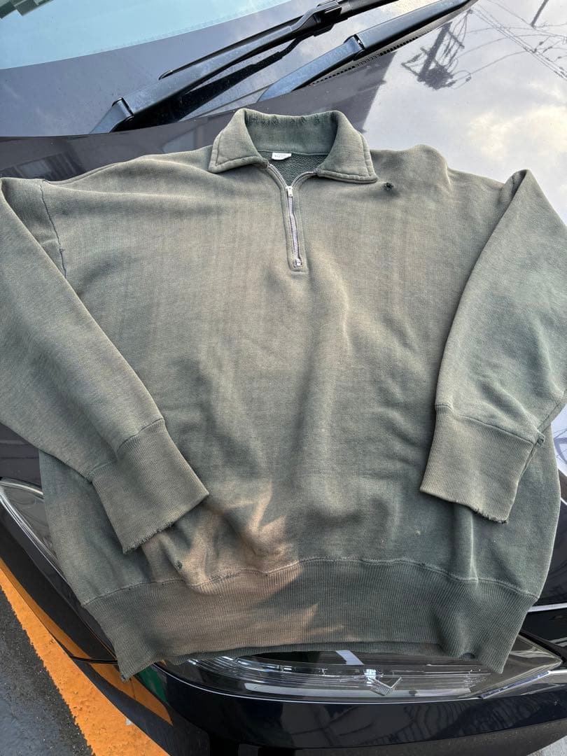 トップス 50s half zip sweat fade green