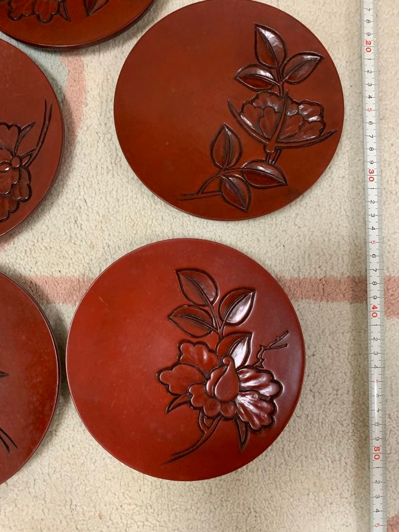 未使用品　鎌倉彫　皿　和菓子　花々　アンティーク　昭和レトロ