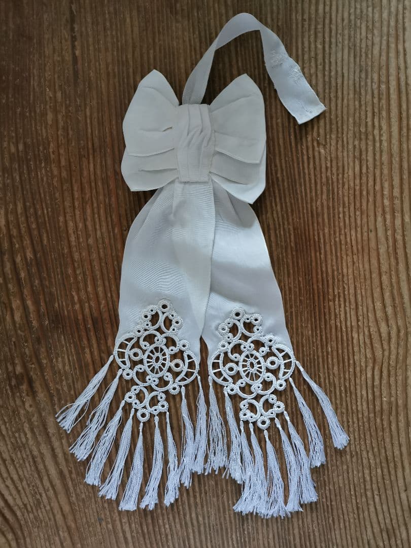 アンティーク 初聖体式 ダブルボウ腕章 透し幾何学紋 フリンジ装飾 オモニエール