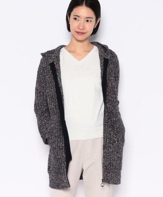 21AW レリアン ロングカーディガン ニット ジップアップ フード 紺 9 M