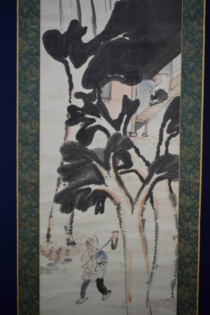 真作/漫画家/挿絵画家/俳人/細木原青起/人物図/布袋屋掛軸HG-782