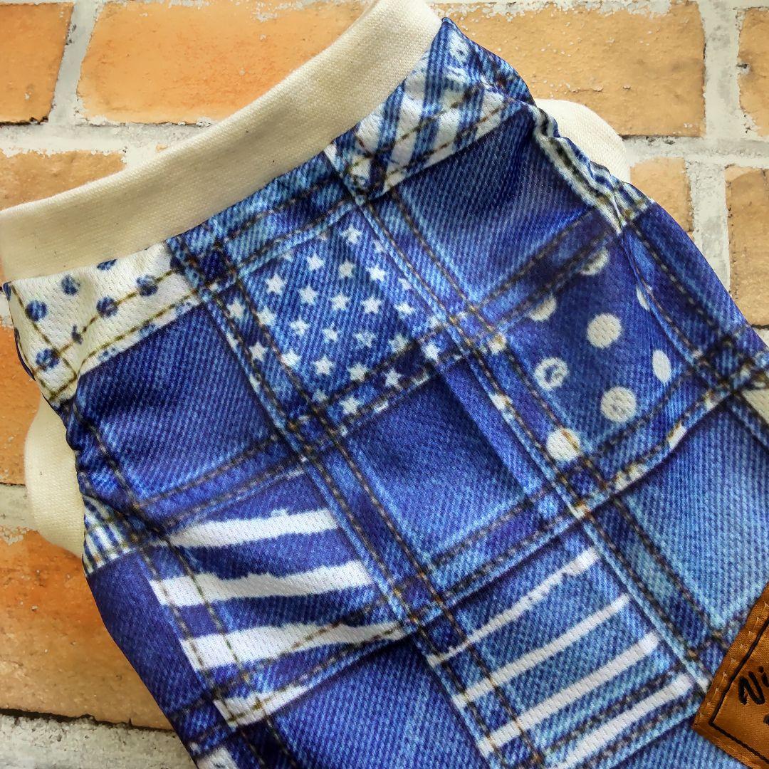 犬服 No.195 デニム風メッシュ夏のワンピース ハンドメイド