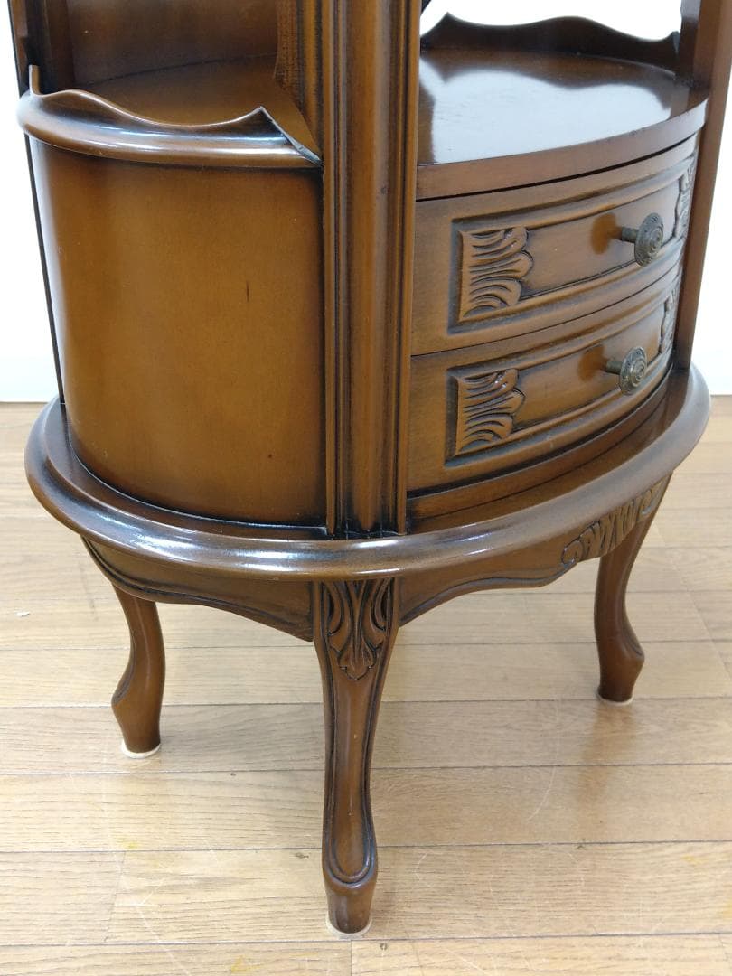 美品 木製 彫刻 猫脚 イタリア製 アンティークタイプ ラウンドチェスト 花台