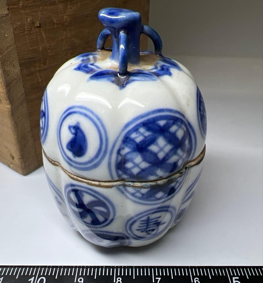 中国古玩　五良大甫呉祥瑞造　丸紋香合　木箱付　高さ約6㎝　東Y8-0109☆2F