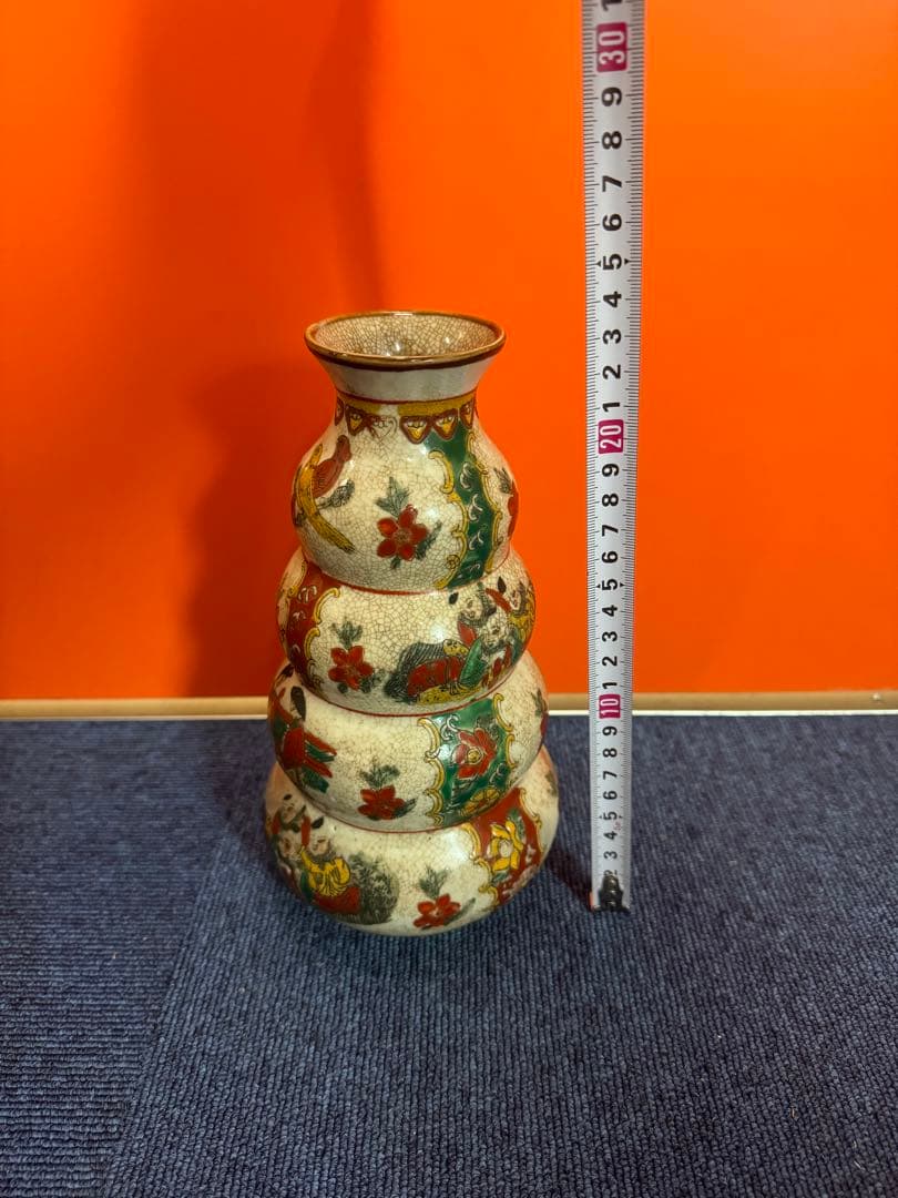 1597 中国骨董　瓢箪型色絵花鳥人物　花瓶