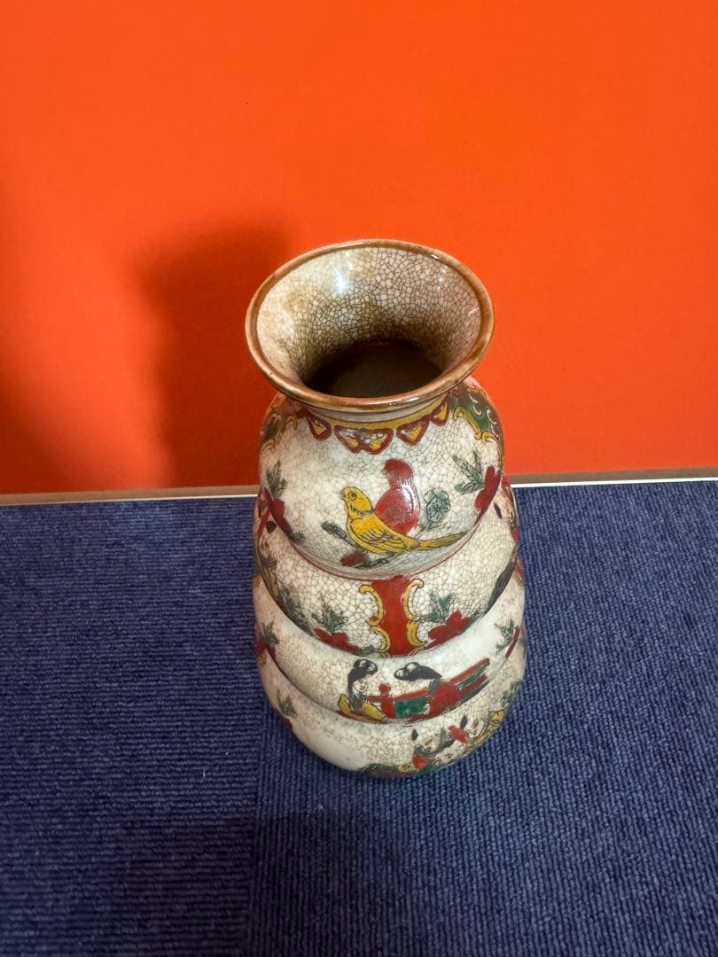 1597 中国骨董　瓢箪型色絵花鳥人物　花瓶