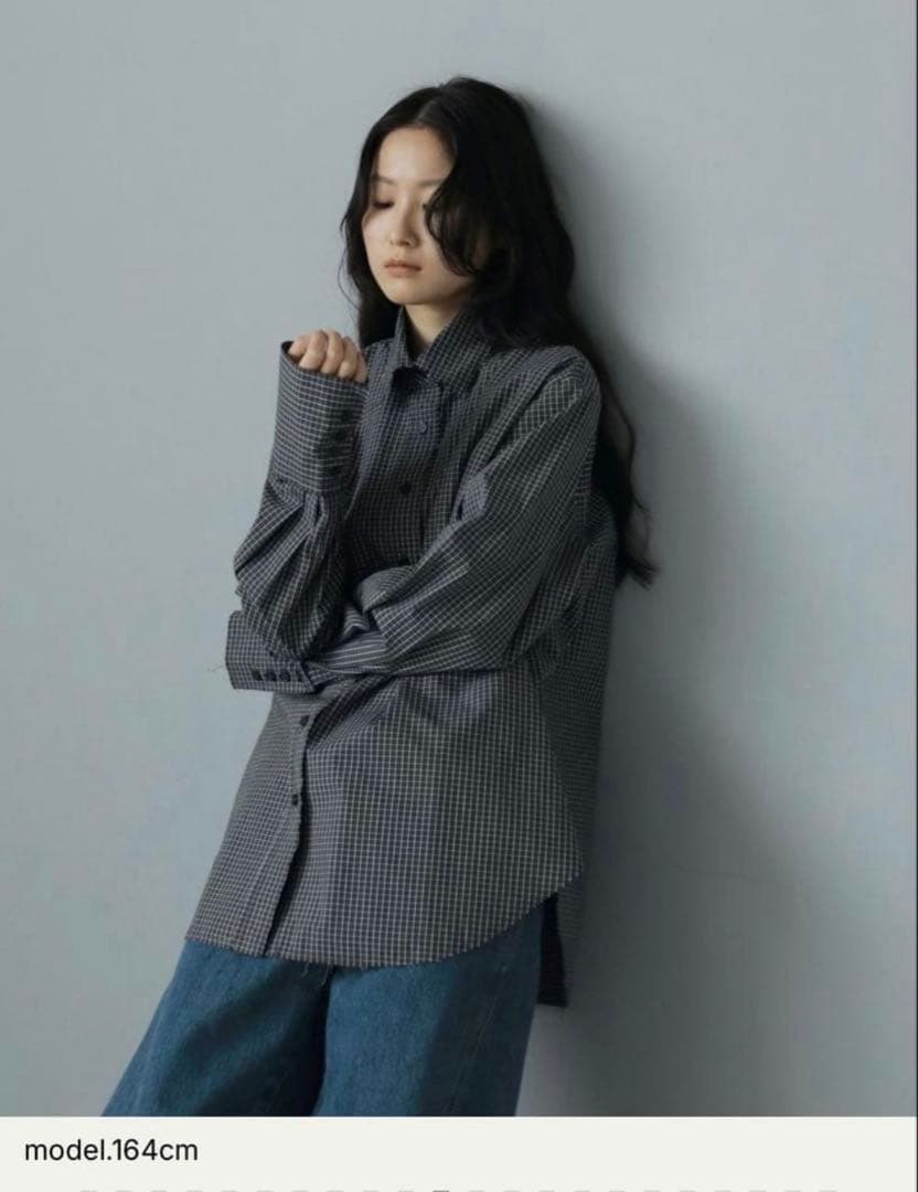 【試着のみ美品】ànuke アンヌーク リボン付きチェック柄シャツ