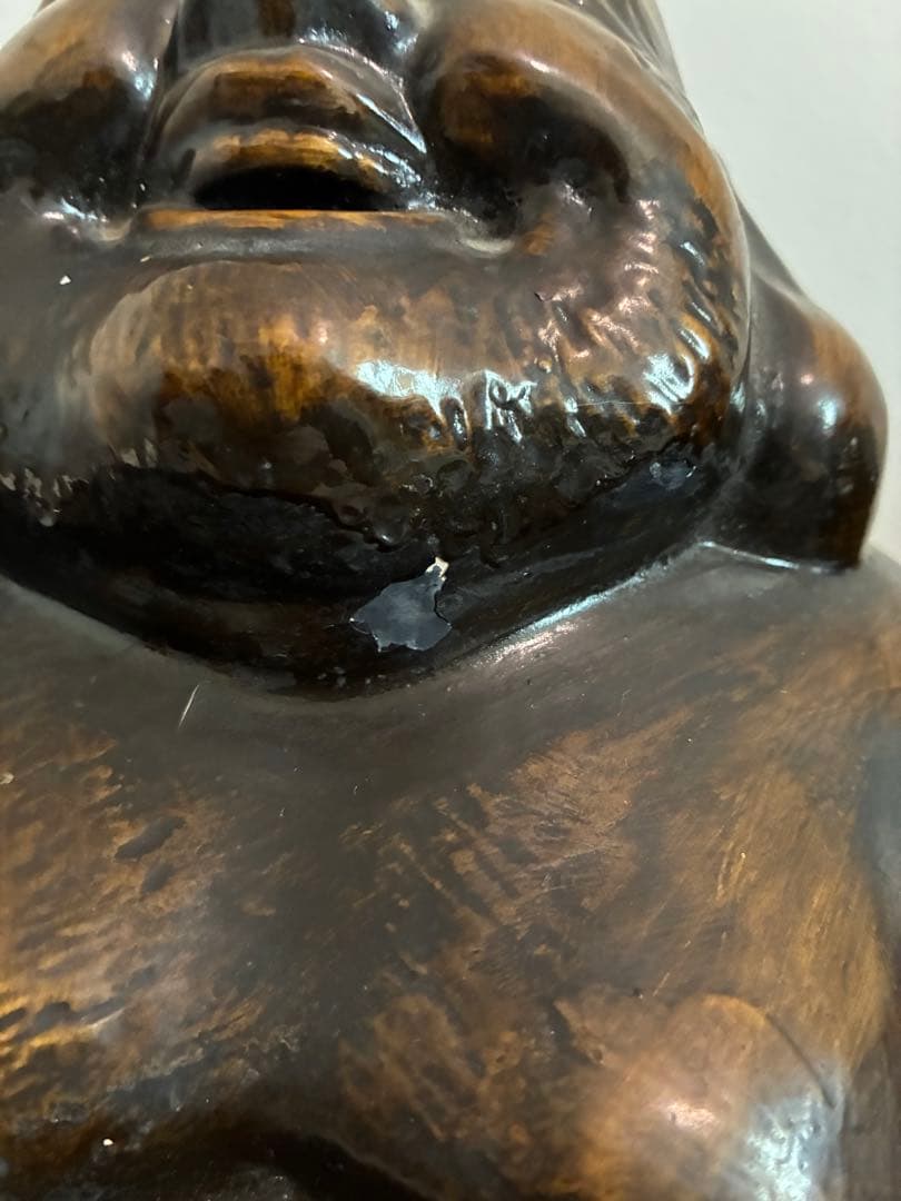 骨董 時代 布袋様 40㎝ 在銘 陶器 色彩 龍 置物 縁起物 招福 昭和