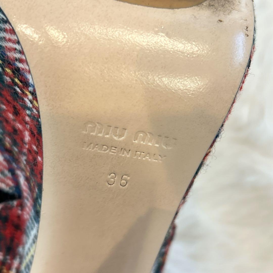 美品　miu miu ミュウミュウ 厚底 サンダル ビジュー チェック柄 36