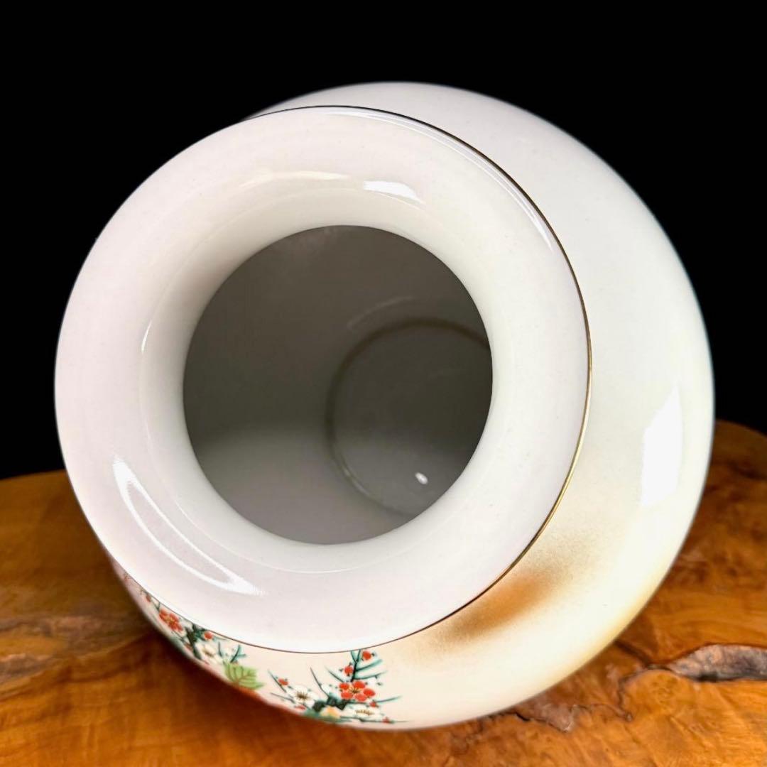 美品　九谷焼　陶勝造　金彩色絵花鳥図　花瓶　高さ26cm