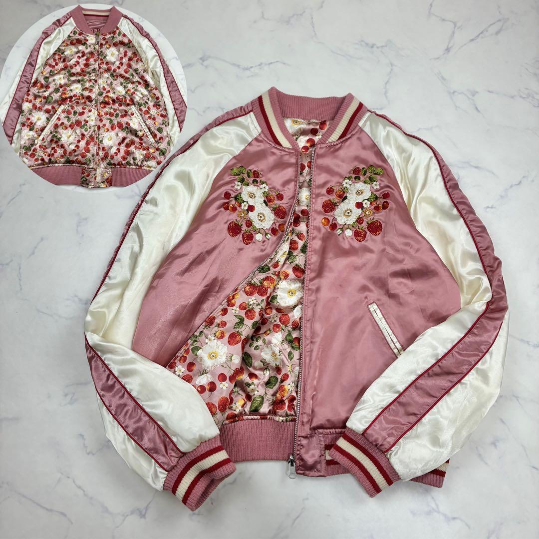 ピンクハウス　リバーシブル✨スカジャン　ブルゾン　いちご刺繍　さくらんぼ