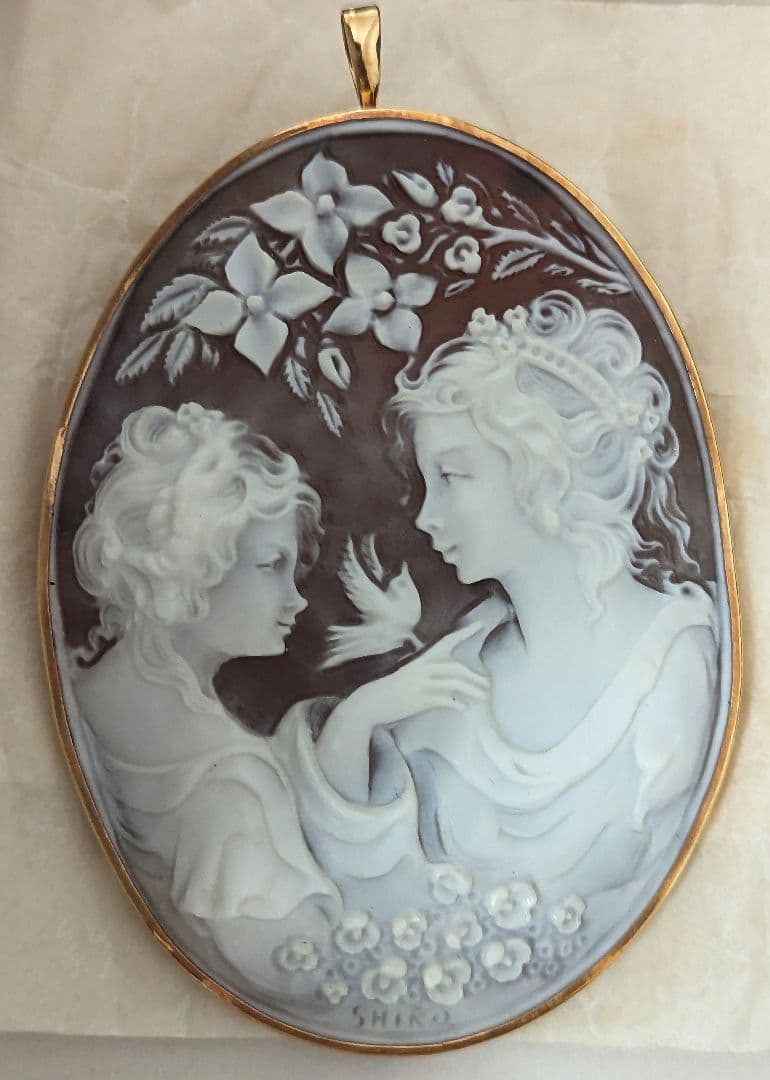K18 シェルカメオ 大型 ブローチ ペンダント兼用 彫刻美 ヴィンテージ