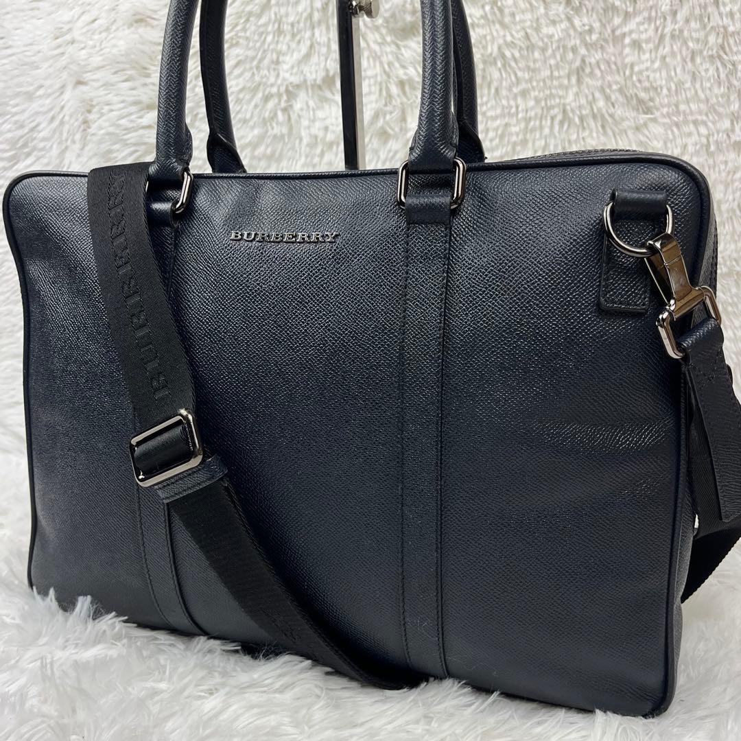 BURBERRY ビジネスバッグ　2way オールレザー　ネイビー