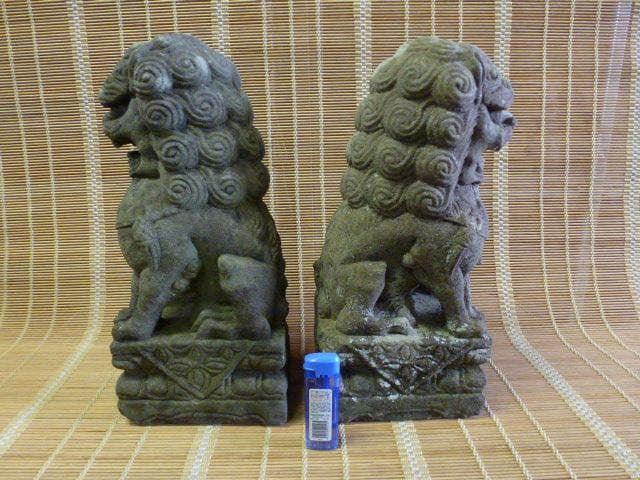 時代　石像　狛犬　一対　石彫　彫刻　縁起物　骨董　1尺　苔