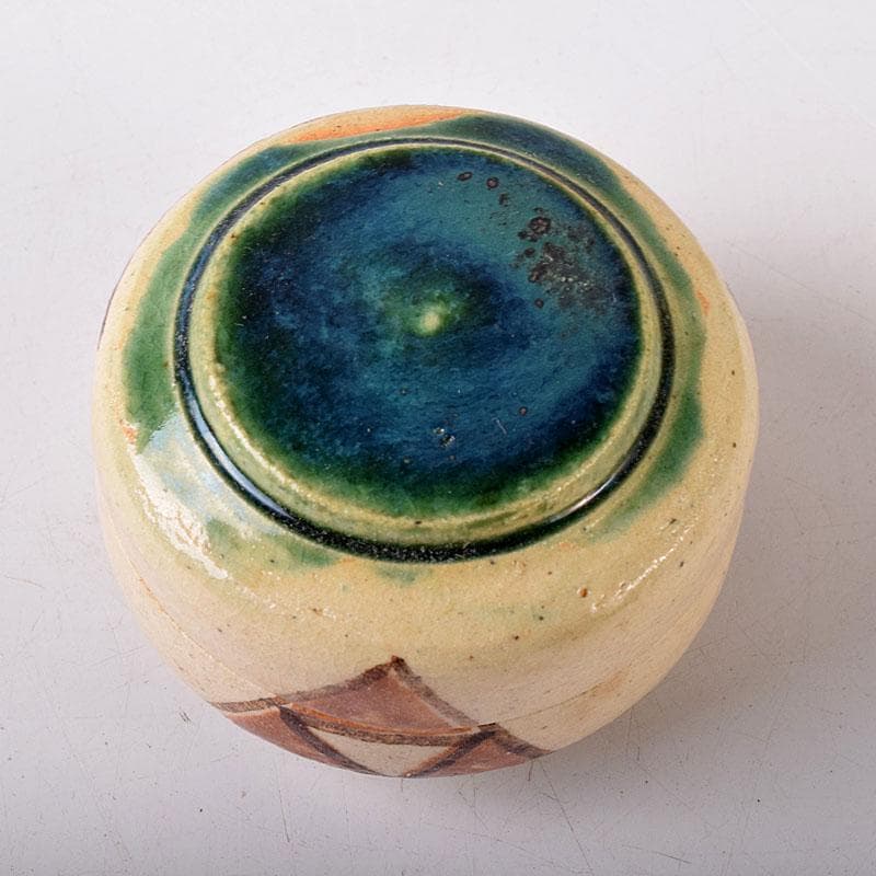 茶道具　不二窯 佐藤和子作　織部　香合　共箱　C　7800