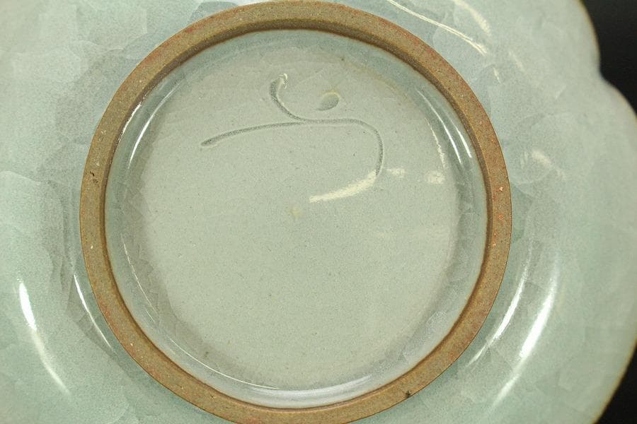 青磁 銘々皿 5枚セット 亀甲貫 在銘 作家物 共箱 未使用 742