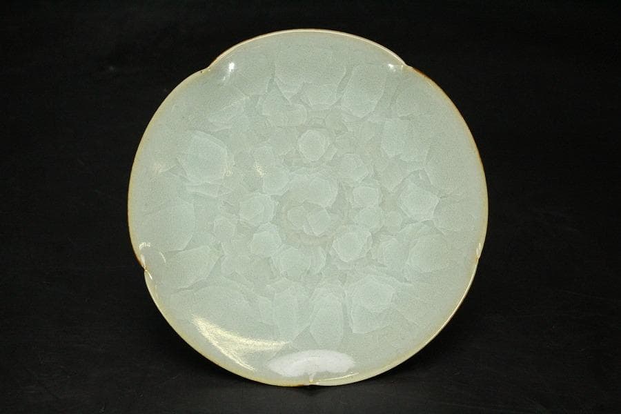 青磁 銘々皿 5枚セット 亀甲貫 在銘 作家物 共箱 未使用 742