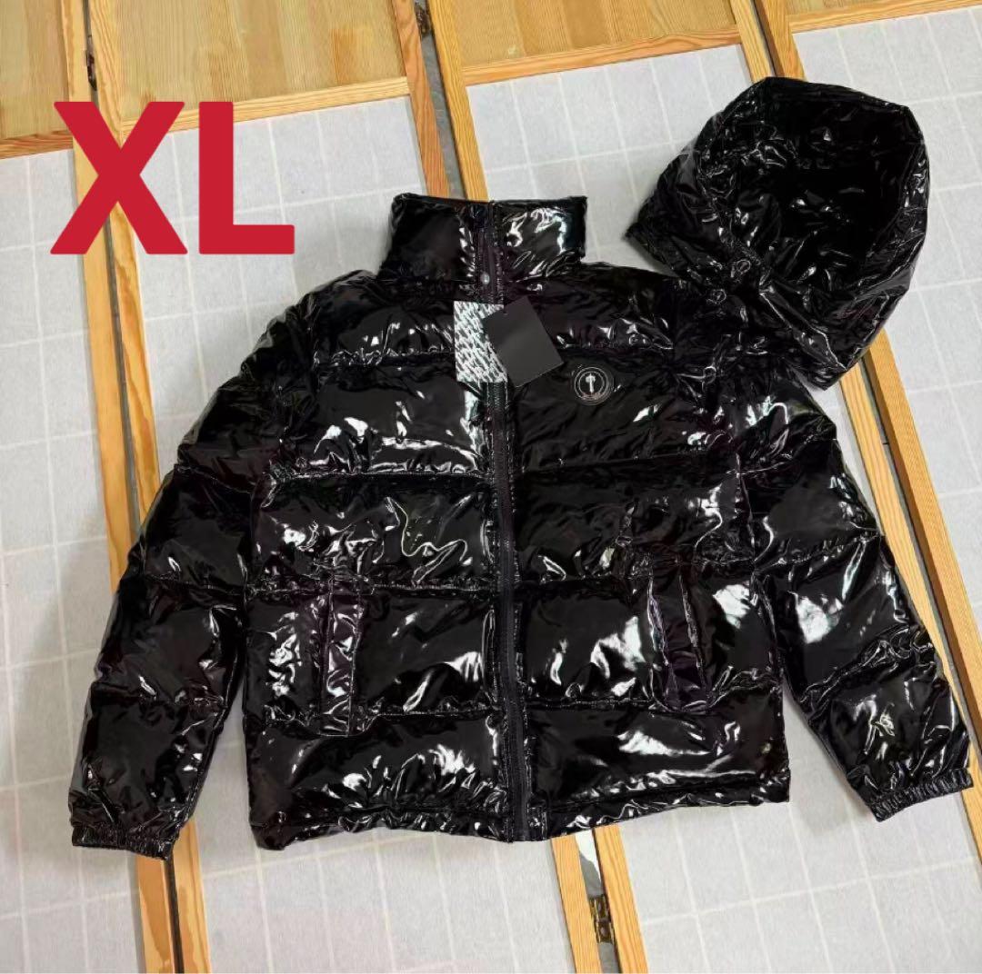 新品 TRAPSTAR 光沢ブラック ダウンジャケット XLサイズ n