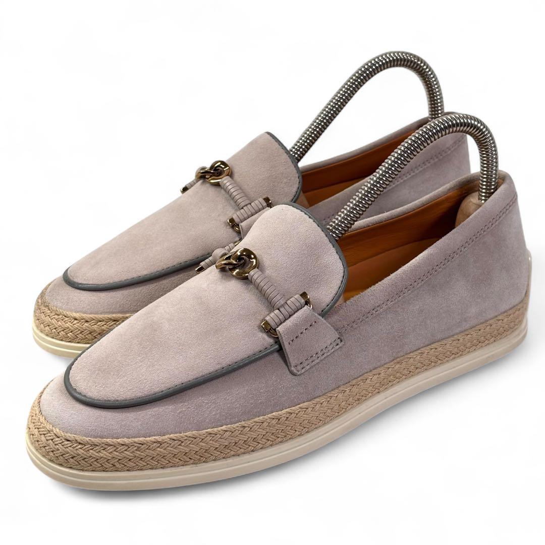 美品 トッズ 34 21 スエード ローファー ホースビット スリッポン